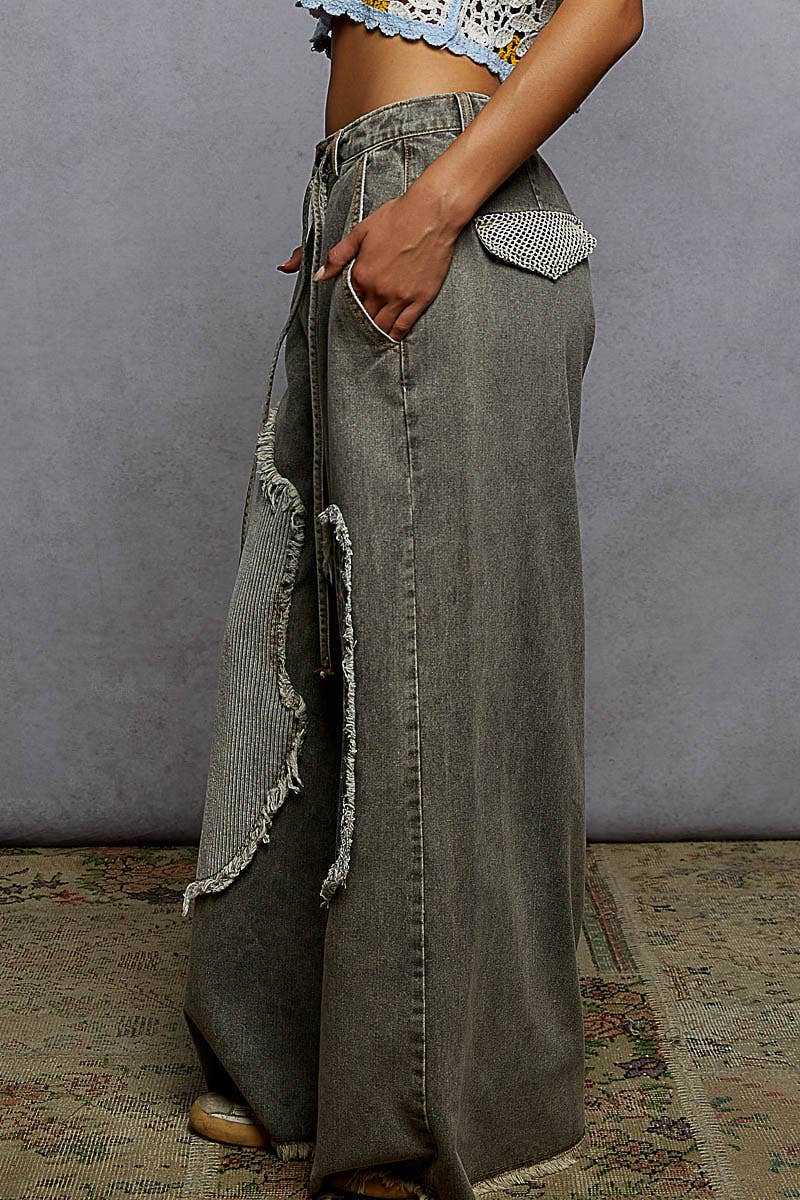 Pol Clothing - Wholesale Pants - Women's - Contrast floral twill front snap-button pants12