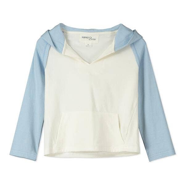 Sweat à capuche bleu et blanc pour la vente par Poppet & Fox