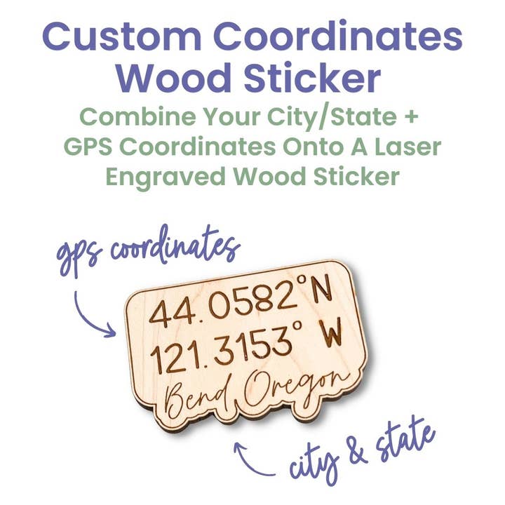 Wild Larch Creative - Wholesale Sticker - CUSTOM Coordinates Wood Sticker Decal | Personalized | GPS