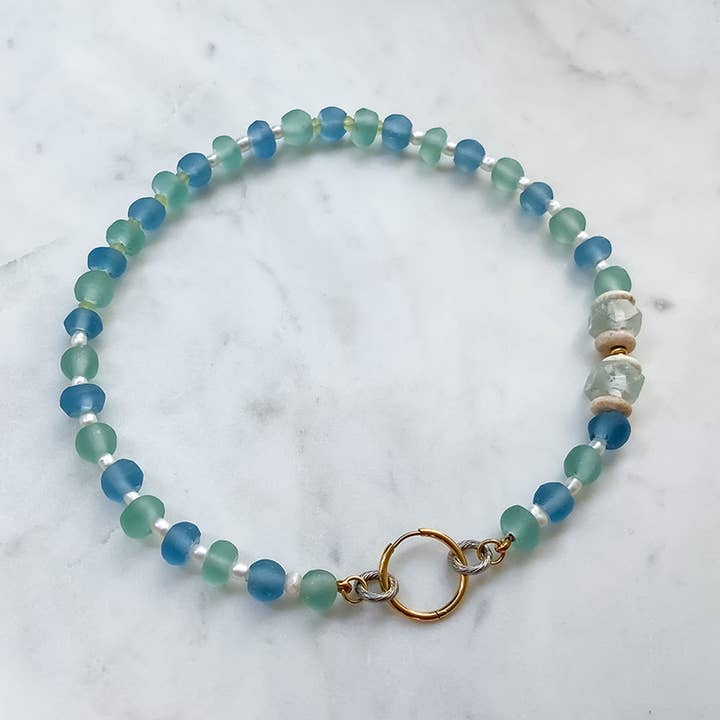 Terrestrial chunky collar necklace with natural pearls for wholesale by Luminarium