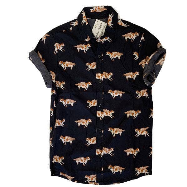Flying Cows Unisex Cotton Button Up Short Sleeves for wholesale by Animal Instincts