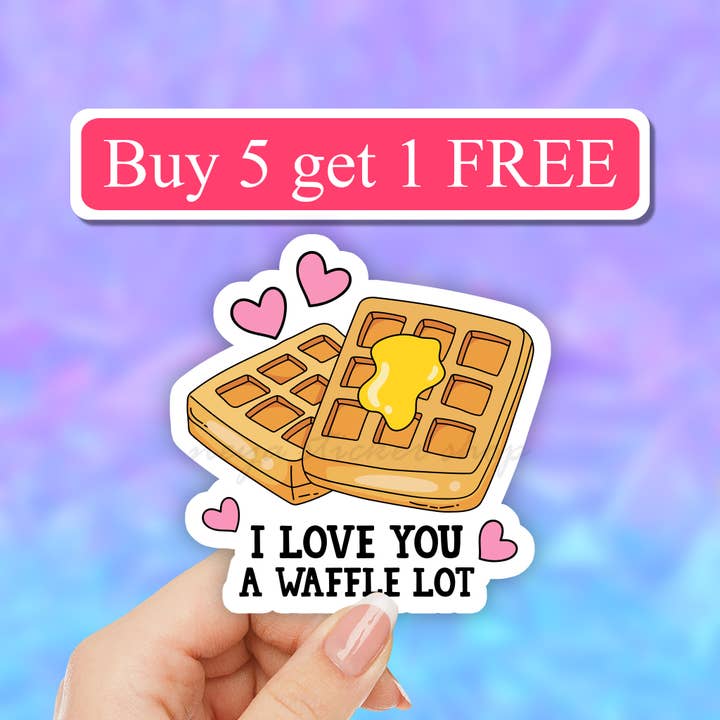 I love you a waffle lot funny valentine's day pun sticker for wholesale by Neya Sticker Shop