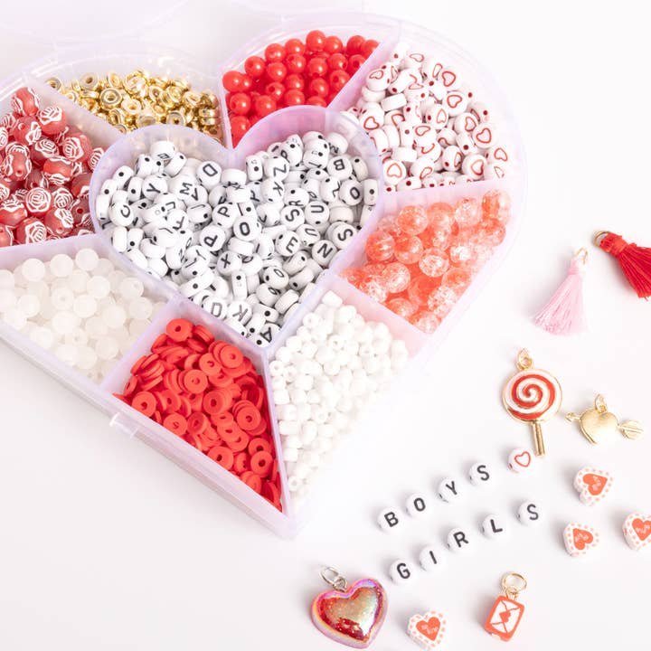 Kærlighedsbreve Hjerteformet Boks Rød og Hvid DIY Brevperlesæt for engroshandel hos Jewelry Made by Me