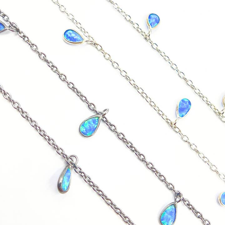 Jewels & Chains - Wholesale Link & Chain Necklace - Created Blue Opal Tear Drop Shape Dangle Chain. CBO5