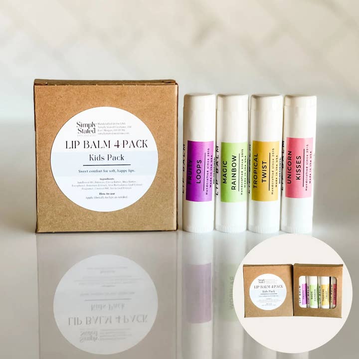 Kids Pack Lip Balm 4-Pack | Curated Flavor Bundles for wholesale by Simply Stated Bath & Body