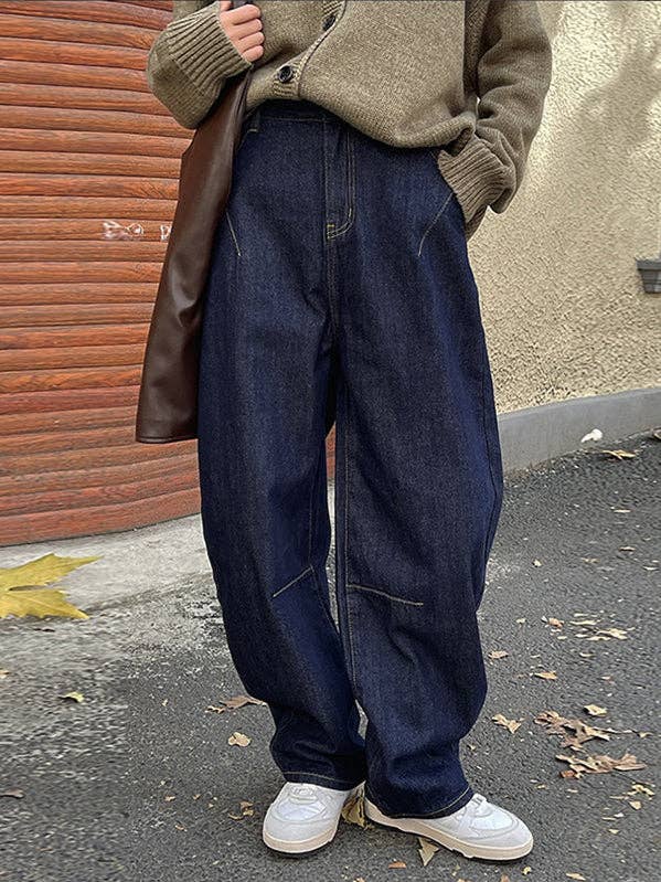 Casual jeansbroek met wijde pijpen in effen kleur voor wholesale door VividLux