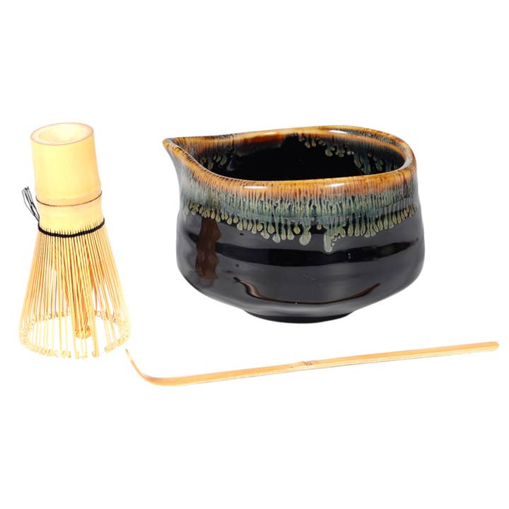 Matcha Set 20oz Porslin Latte Skål med Visp och Skopa Svart Brun (1/16) för wholesale av Urban Tokyo
