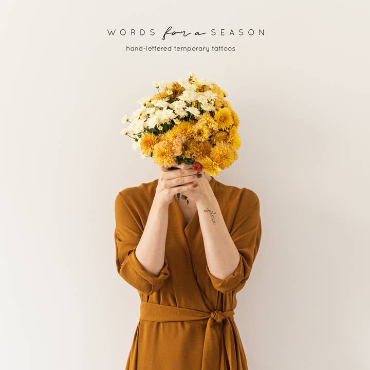 Fierce Calligraphy Temp Tattoo | Skin and Hat Tattoo for wholesale by Words for a Season