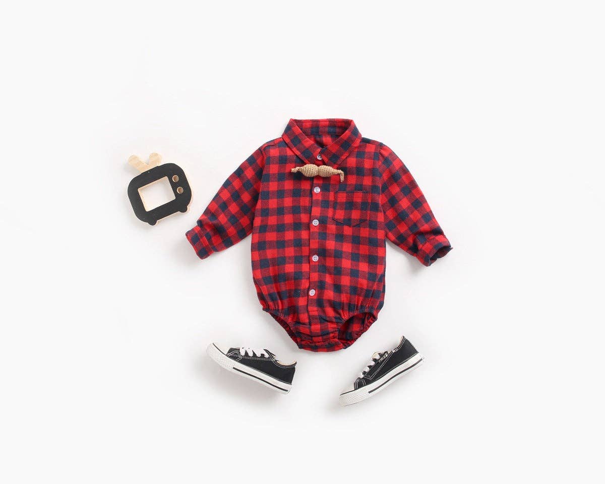 MyKids-USA® - Wholesale Button Down Shirt - Kids - Baby Boy Plaid Pattern Buttoned Shirt With Pockets Long Sleeve bodysuit In Autumn21