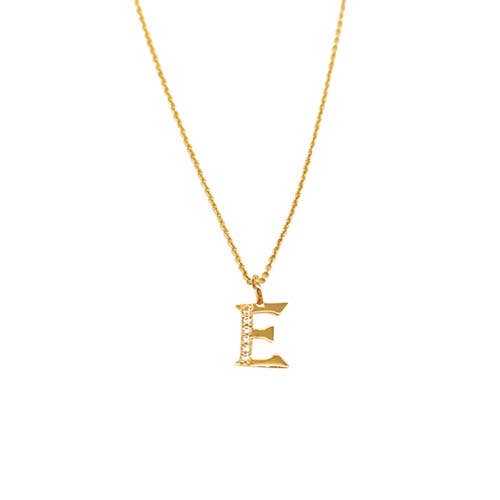 ST CZ GOLD LETTER 'E' NL for wholesale by Fabienne