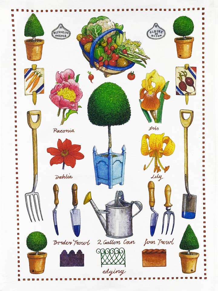 The Art of Gardening Large Cotton Tea Towel for wholesale by Half a Donkey