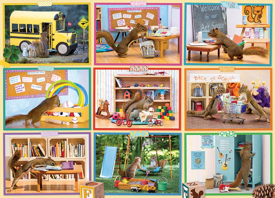 Outset Games and Cobble Hill Puzzles - Vente Puzzle – adulte - Puzzle de 1000 pièces Écureuils à l'école1