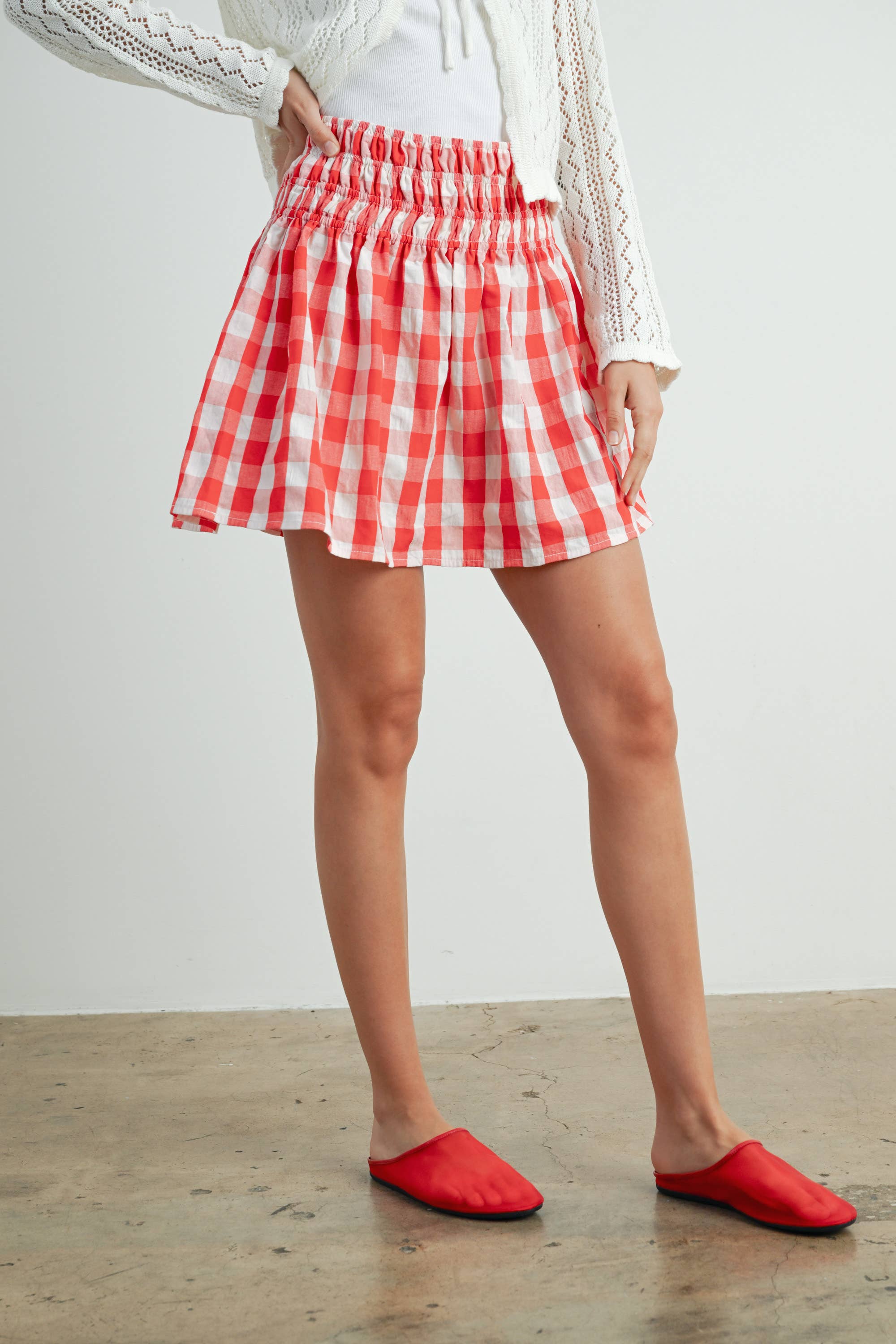 VERMELHO/MARFIM Saia Xadrez com Padrão de Quadrados - BMS7743 para venda a revendedores na Faire0