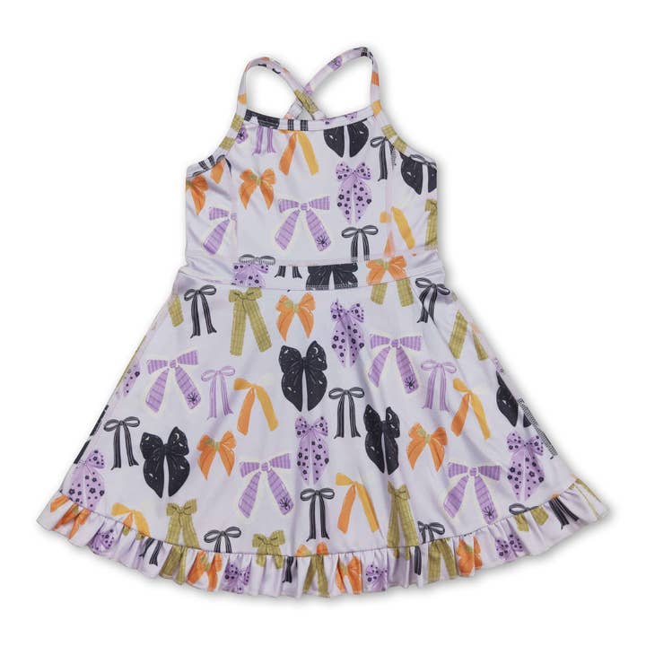 Straps lavender colorful bows girls Halloween athletic dress for wholesale by Yawoo Garments
