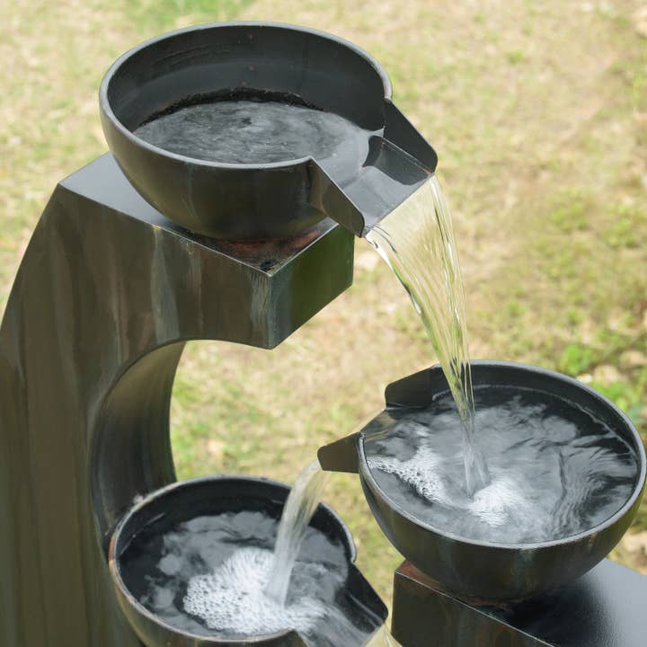 Hi-Line Gift Ltd. - Wholesale Outdoor Ornament/Decor - Outdoor Metal Cups Fountain with Rusty Gray Finish