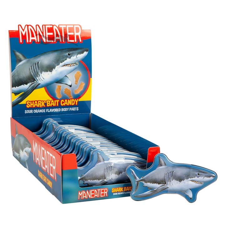 Boston American Shark Bait Maneater Shark Candy Tin 12ct for wholesale by Long Island Candy Factory