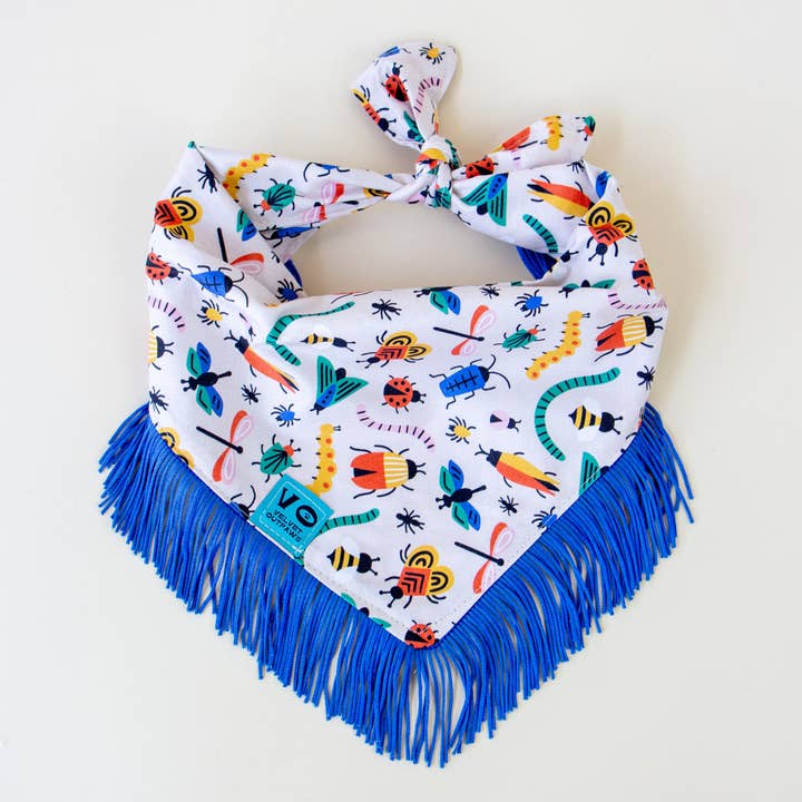 Velvet Outlaw - Wholesale Pet Bandana - Dog - Bugs with Blue Fringe Dog Bandana