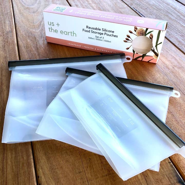 BOXED SET - 3 Silicone Zip Locks - 500ml,1000ml,1500ml for wholesale by Us and The Earth