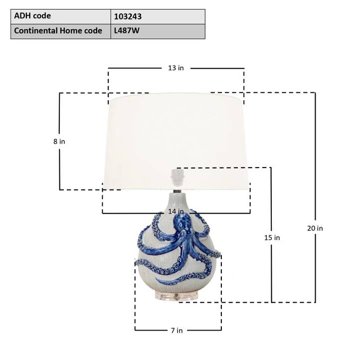 Continental Home – wholesale Accent-/skrivbordslampa – Keramisk bläckfisk bordslampa vit färg L487W