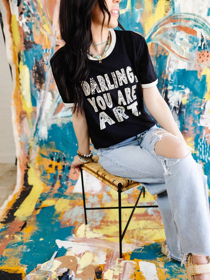 Darling You Are Art- Black/Cream Ringer for wholesale by The Brave Mama Co