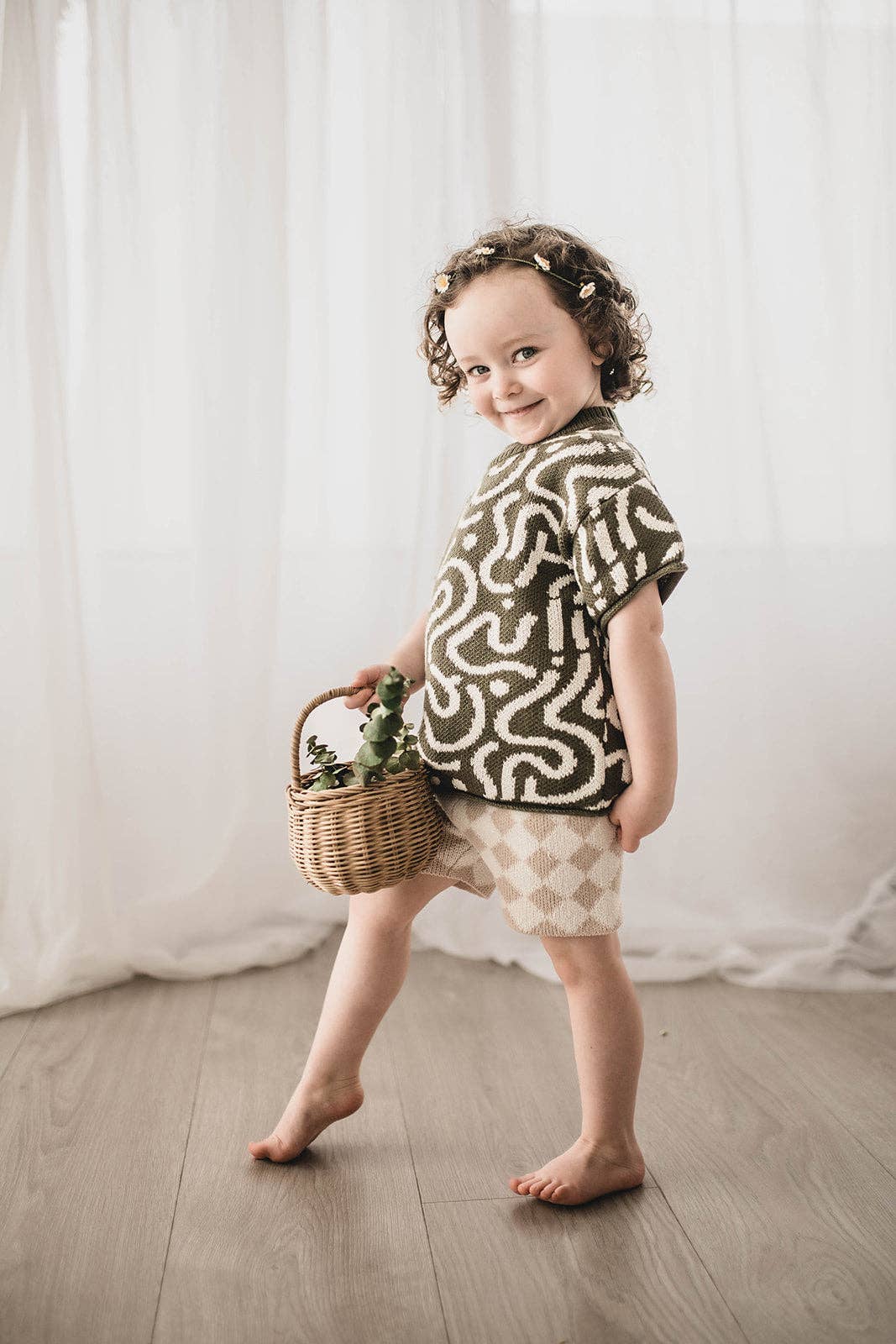 Poet & Deer - Wholesale Shorts - Kids - Checked Knit Cycling Shorts | 100% Cotton | Unisex Oat/white11