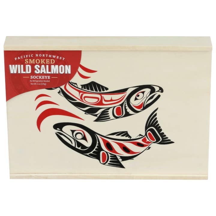 Smoked Wild Sockeye Salmon Wood Keepsake Box 6oz for wholesale by SeaBear Smokehouse