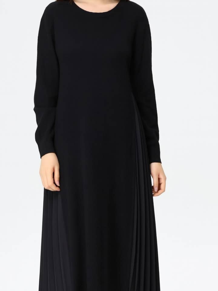 PREMIUM KNIT FULL LENGTH DRESS WITH PLEATED SIDES for wholesale by Lucy Sparks