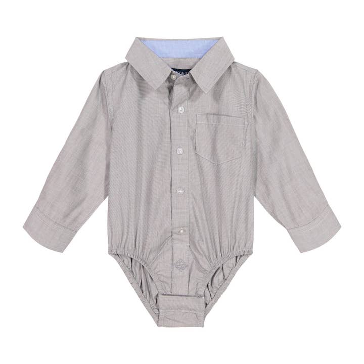 Boys Baby Grey Chambray Button-Down for wholesale by Andy & Evan