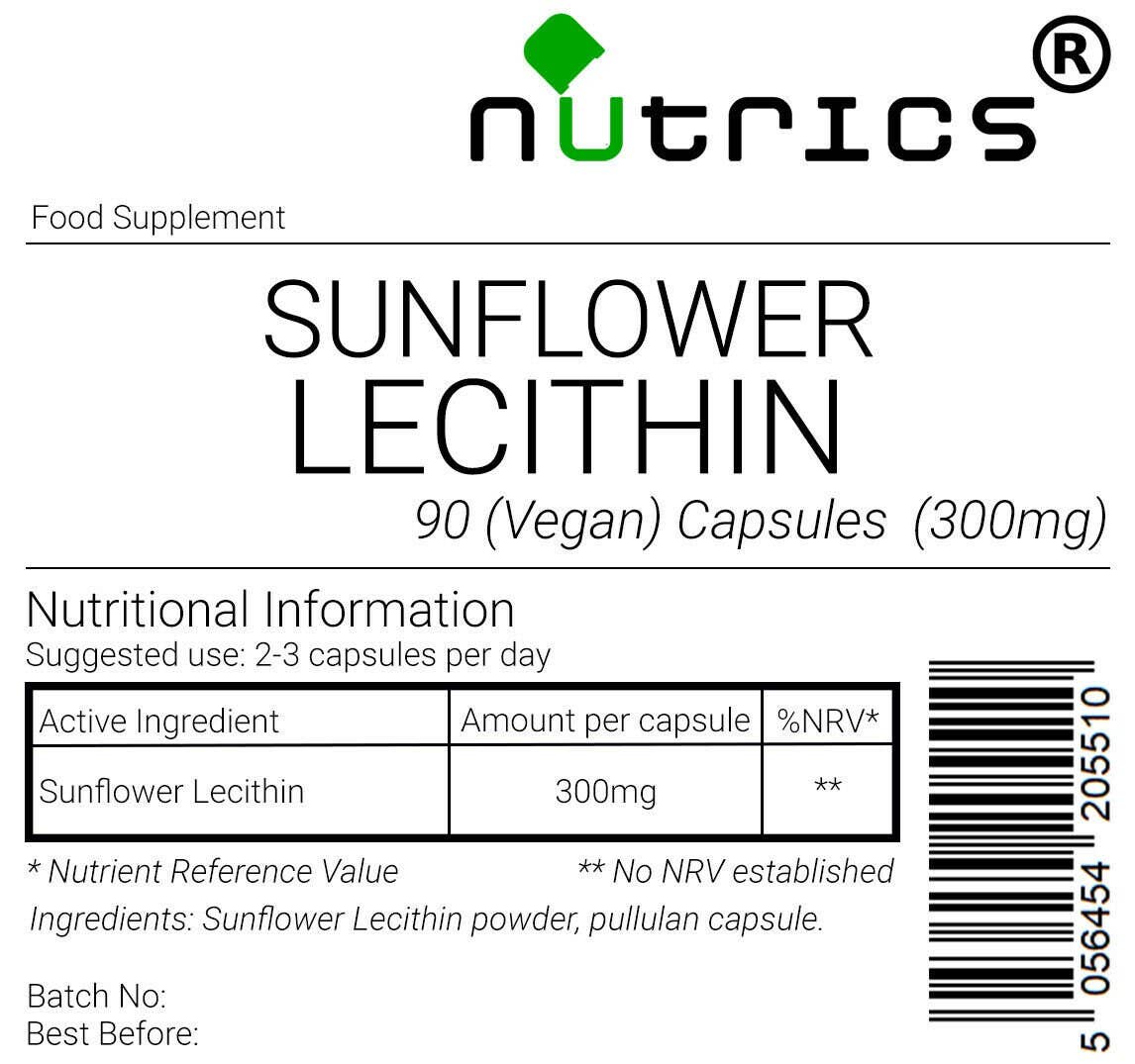 NUTRICS SUPERFOOD – wholesale Oral supplement/vitamin – Nutrics® Sunflower Lecithin 300mg x 90 Vegan Capsules1