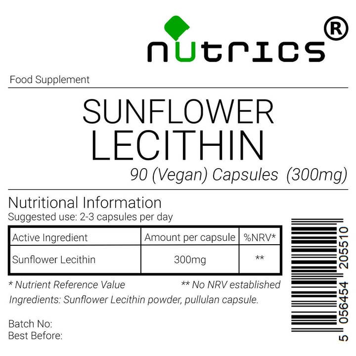 NUTRICS SUPERFOOD – wholesale Oral supplement/vitamin – Nutrics® Sunflower Lecithin 300mg x 90 Vegan Capsules1