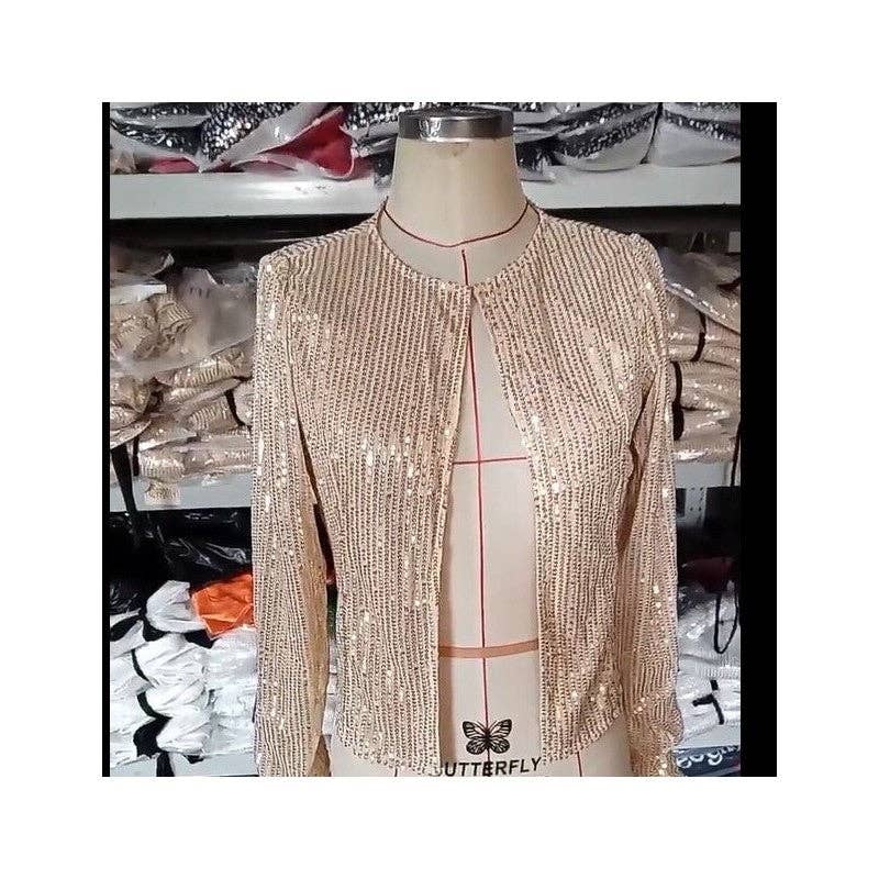 UZ Wholesale Store – Blusão - Mulher por atacado – Casaco Casual Curto com Lantejoulas de Moda4