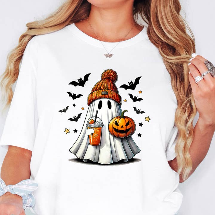 Ghosts And Bats Fall Halloween Tee for wholesale by Happy Mail Wholesale