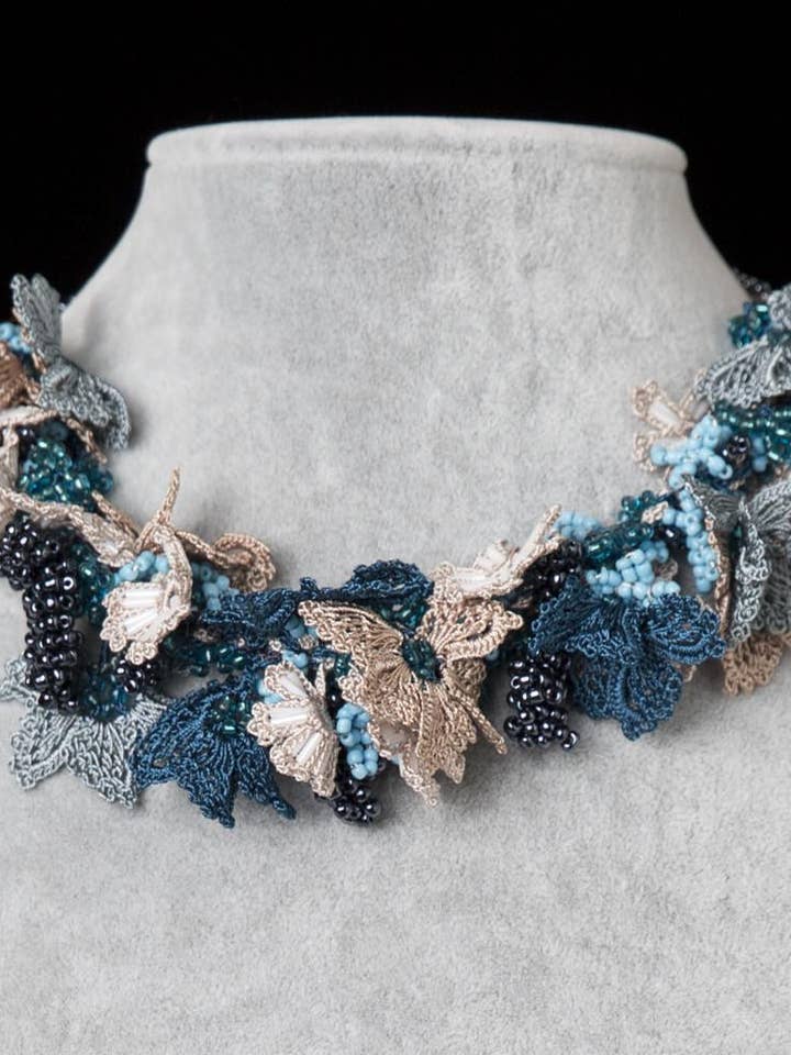 Bouquet Choker - Teal Turquoise and Beige for wholesale by Meredith Strauss