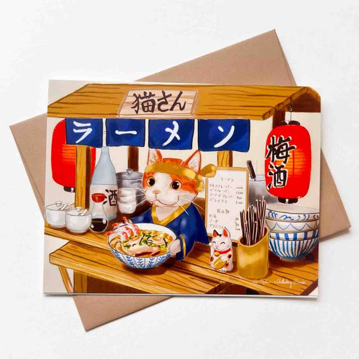 Mr. Kitty's Ramen Shop Greeting Card for wholesale by True North Creations
