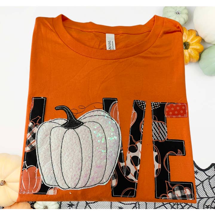 Sequin Pumpkin Love Applique T-Shirt Small-4x for wholesale by BLUE MAGNOLIA MONOGRAMS