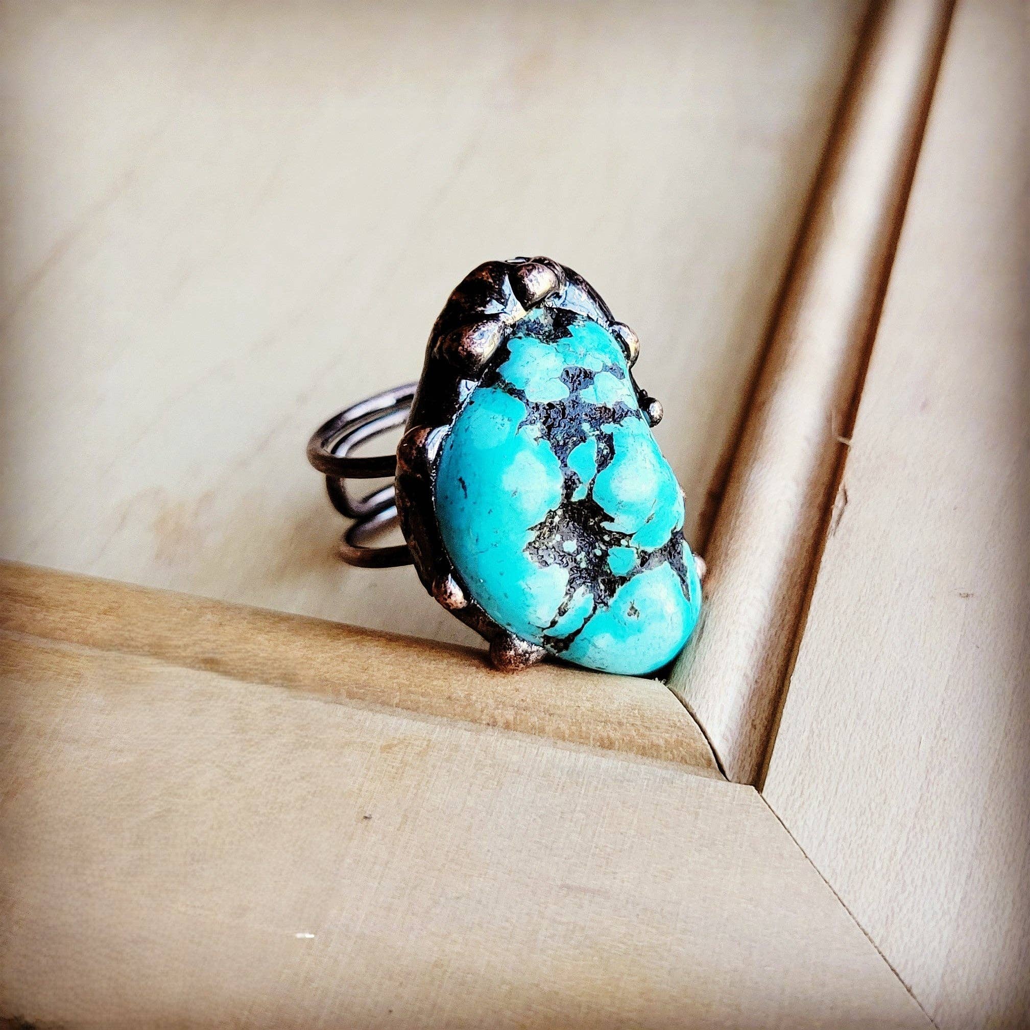 The Jewelry Junkie - Wholesale Cocktail/Statement Ring - Blue Turquoise Ring set in Antique Copper 012w2