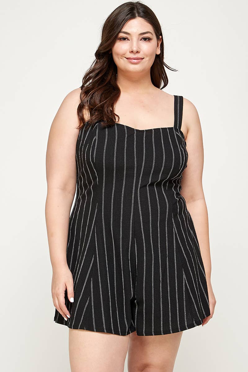 Black White Plus Size Striped Fit and Flare Romper - WG17797-RP for wholesale on Faire3