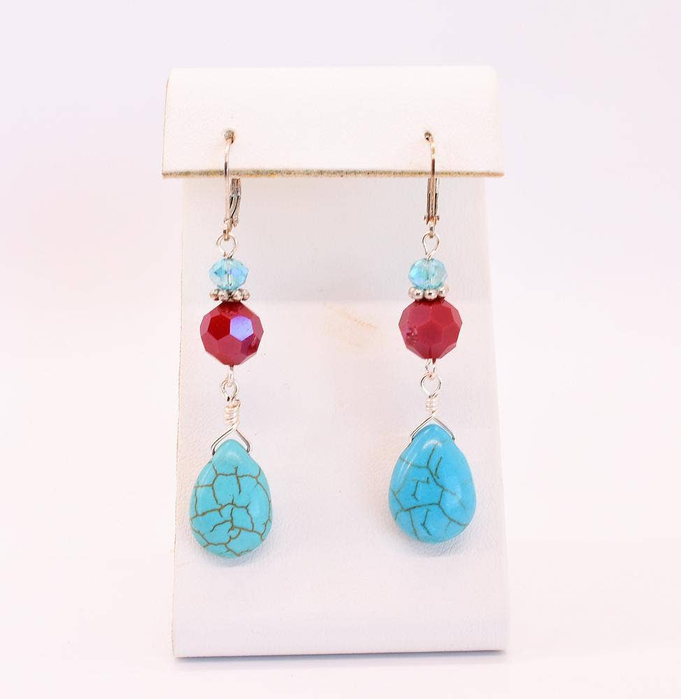 Chic Brico - Wholesale Dangle Earrings - Turquoise, Silver & Red Crystal Teardrop Dangle Earrings2