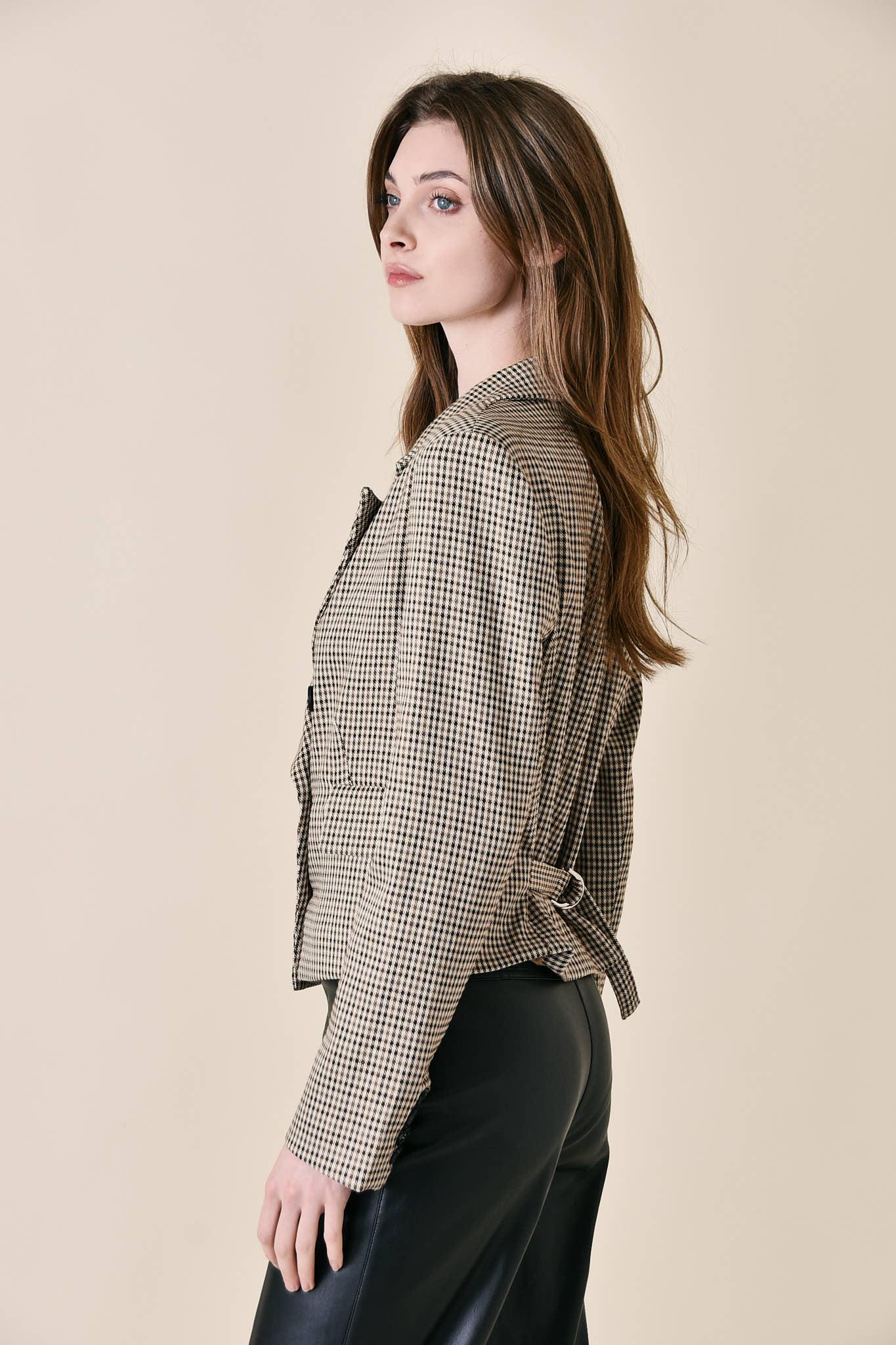 BROWN MULTI PREPPY TEXTURED PLAID DOUBLE BREASTED BLAZER-OI6000FO for wholesale on Faire5