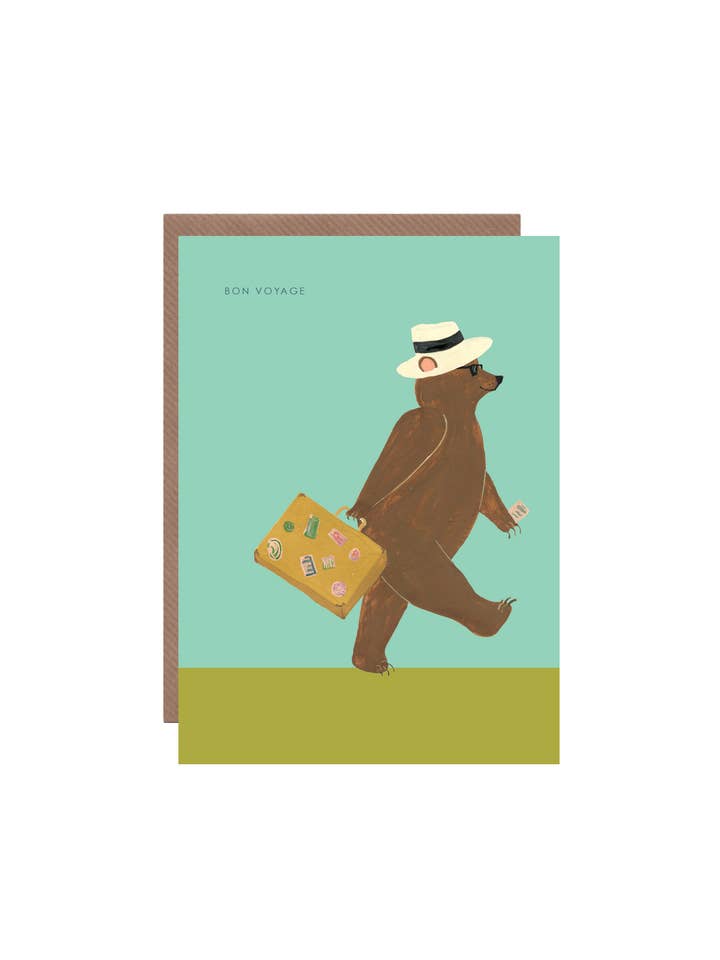 'Bon Voyage Bear' Greetings Card for wholesale by Hutch Cassidy