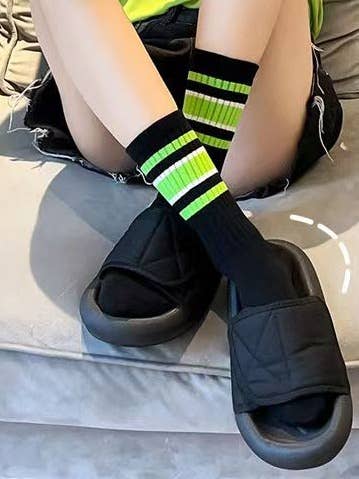 Sweetkama - Vente Chaussettes – femme - Chaussettes femme à rayures color block montant au-dessus de la cheville11