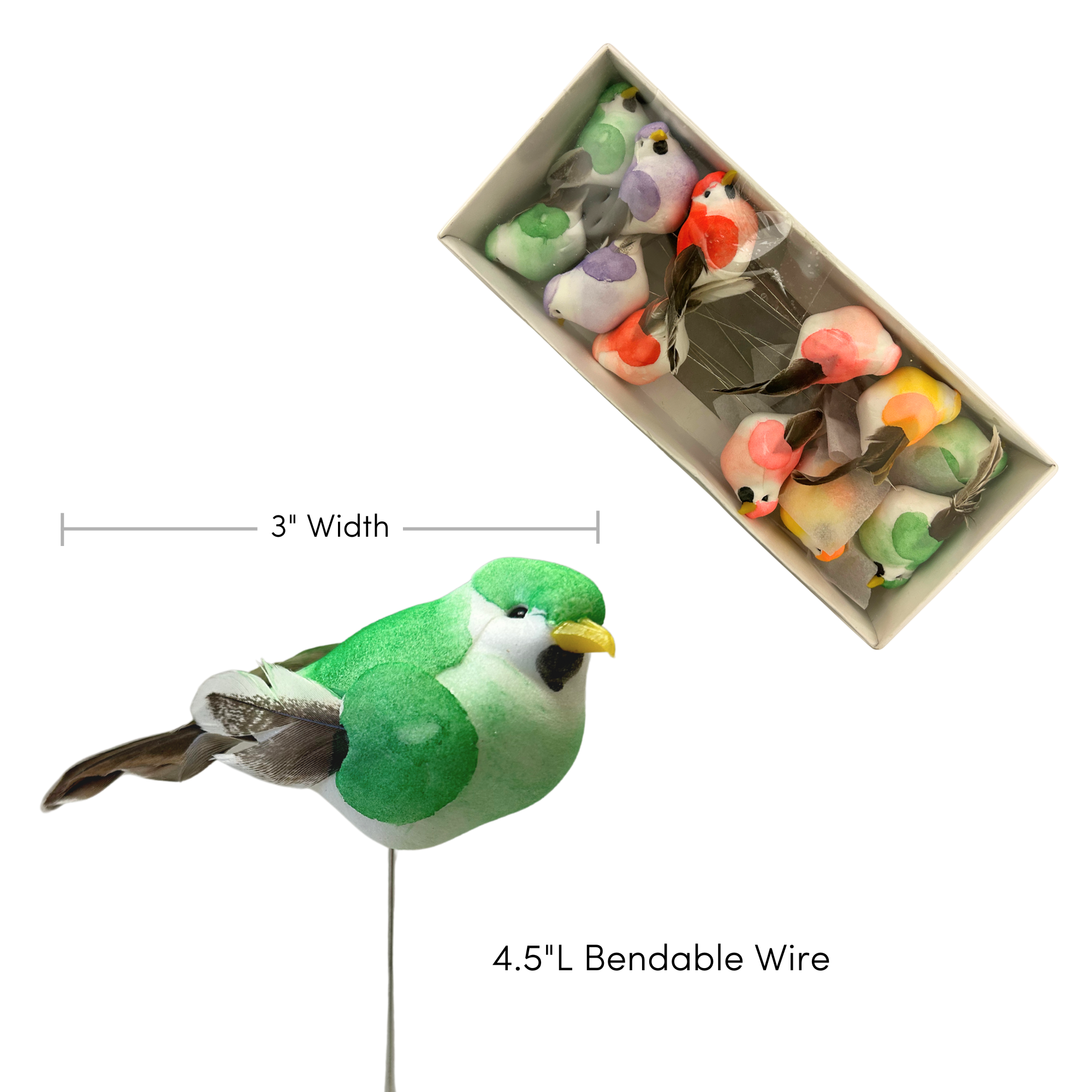 Jacobson - Wholesale Craft Supplies - Assorted Feather Birds on Wires - Pastel or Natural1