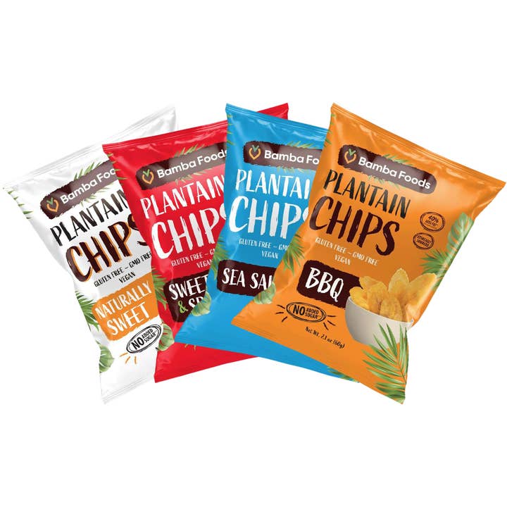 Bamba Foods Naturally Sweet Plantain Chips - Variety 2.1 oz for wholesale by Bamba Foods