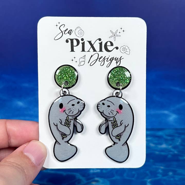 Boucles d'oreilles pendantes Lamantin Pailleté, Côtières & Légères pour la vente par Sea Pixie Designs