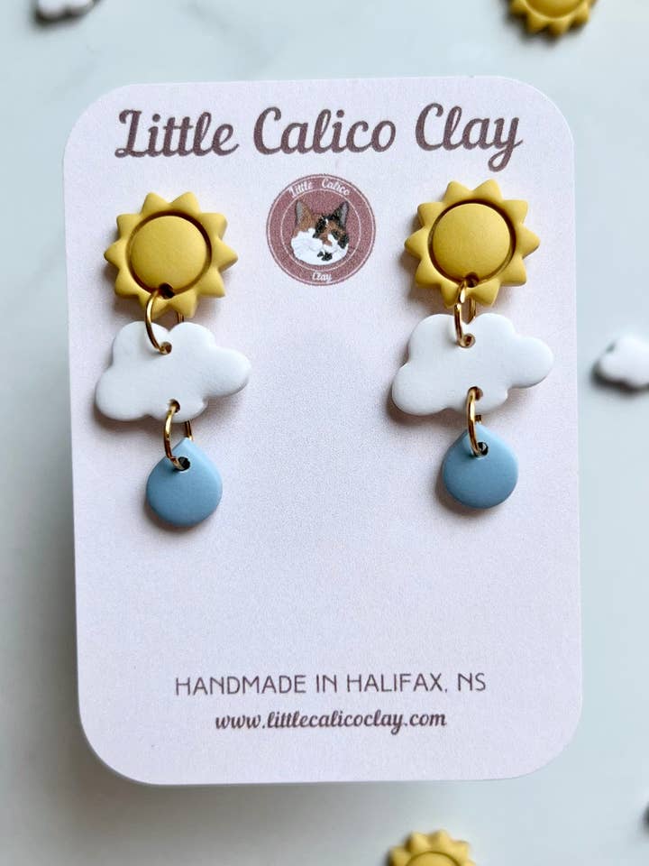 Sunshine Mini Dangles | Boucles d'oreilles en pâte polymère pour la vente par Little Calico Clay