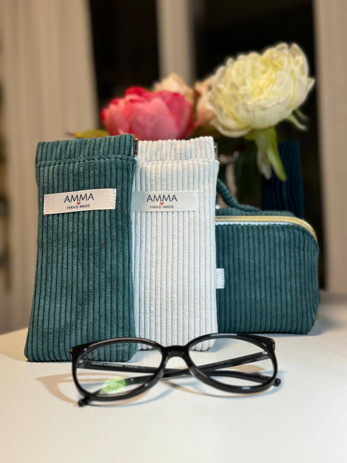 AMMA - Wholesale Eyewear Cases & Holders - Women's - fir green corduroy eyeglass case