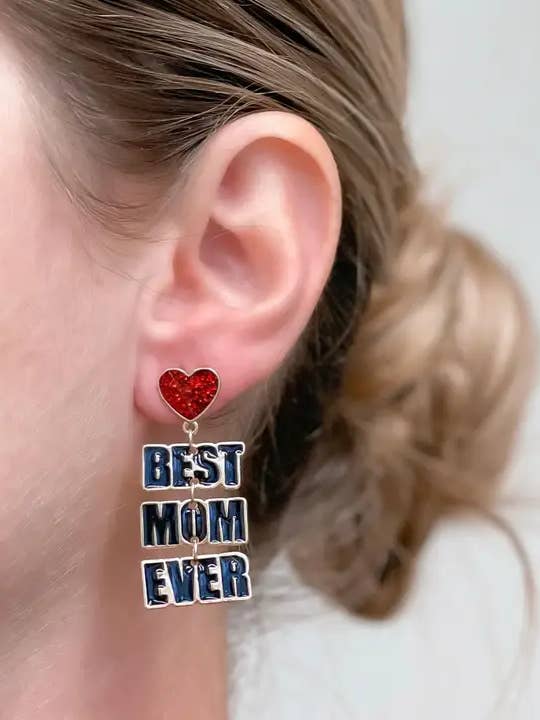 'Bedste mor nogensinde' emalje dingle øreringe for engroshandel hos Prep Obsessed Wholesale
