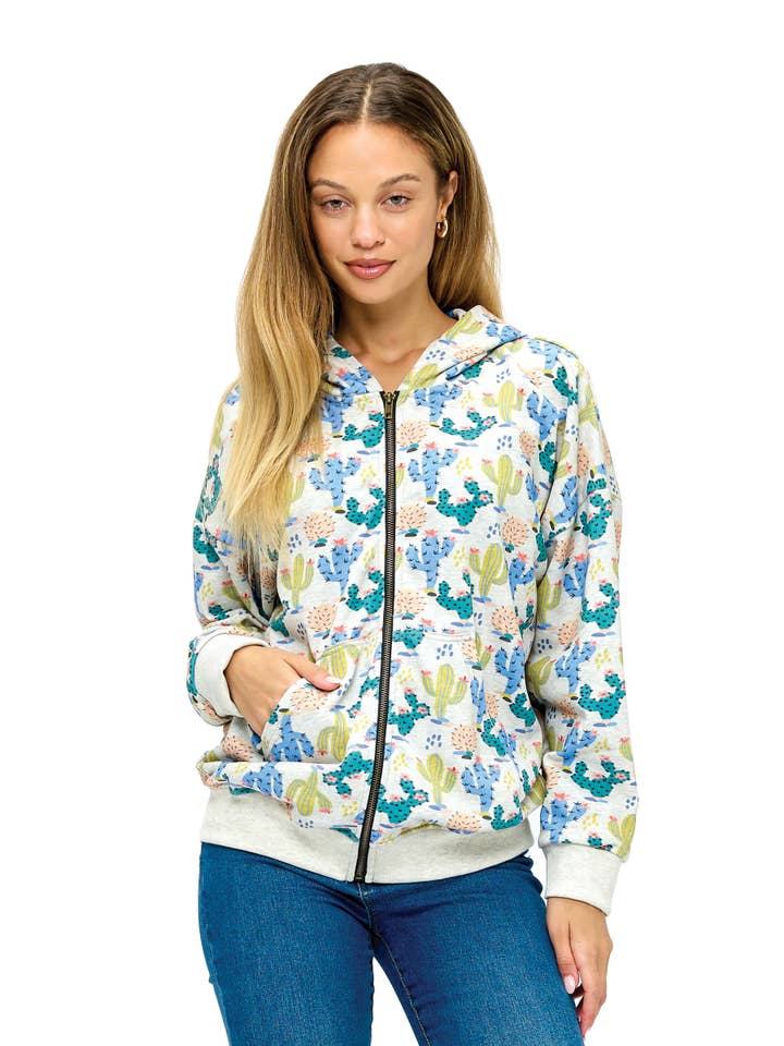 SALE Zip-up Hoodie Desert Cactus Floral (Reg. Price $22) for wholesale by Yak & Yeti