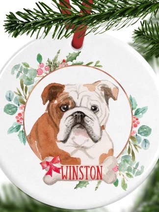 Engelsk bulldog personlig julprydnad för wholesale av WagATudeTags