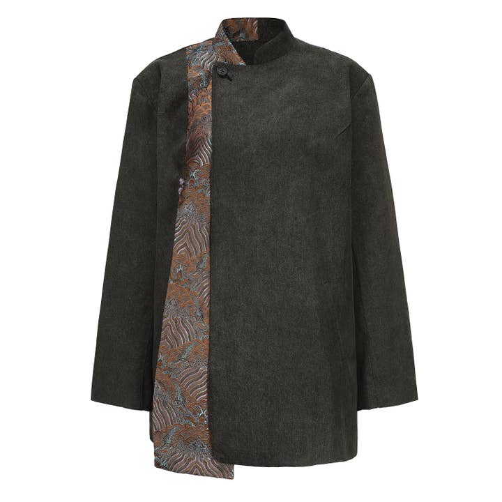 Zi Denim Brocade Patch Suit for wholesale by DAWANG